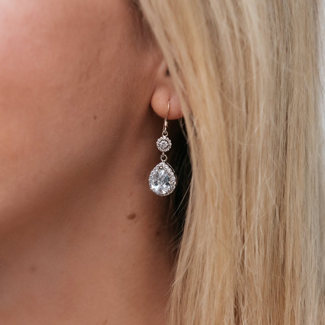 Grace Jun Fashion Clip On Earrings – Rhinestone & Opal Silver Plated Water Drop Design