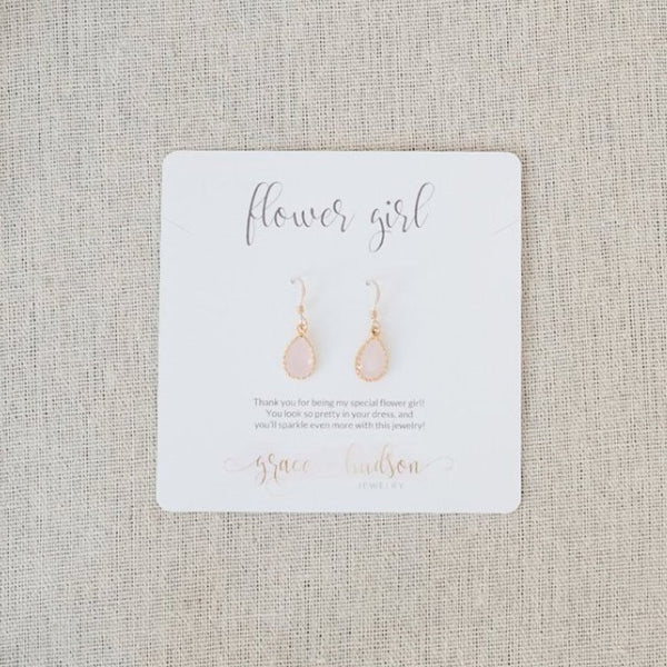 Flower Girl Earring Gift Set in gold and blush pink